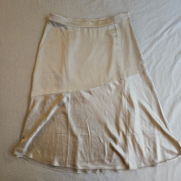 Ann Taylor Factory Dresses & Skirts - Ann Taylor Champagne Shiny & Matte Satin Flared Midi Skirt Evening Party